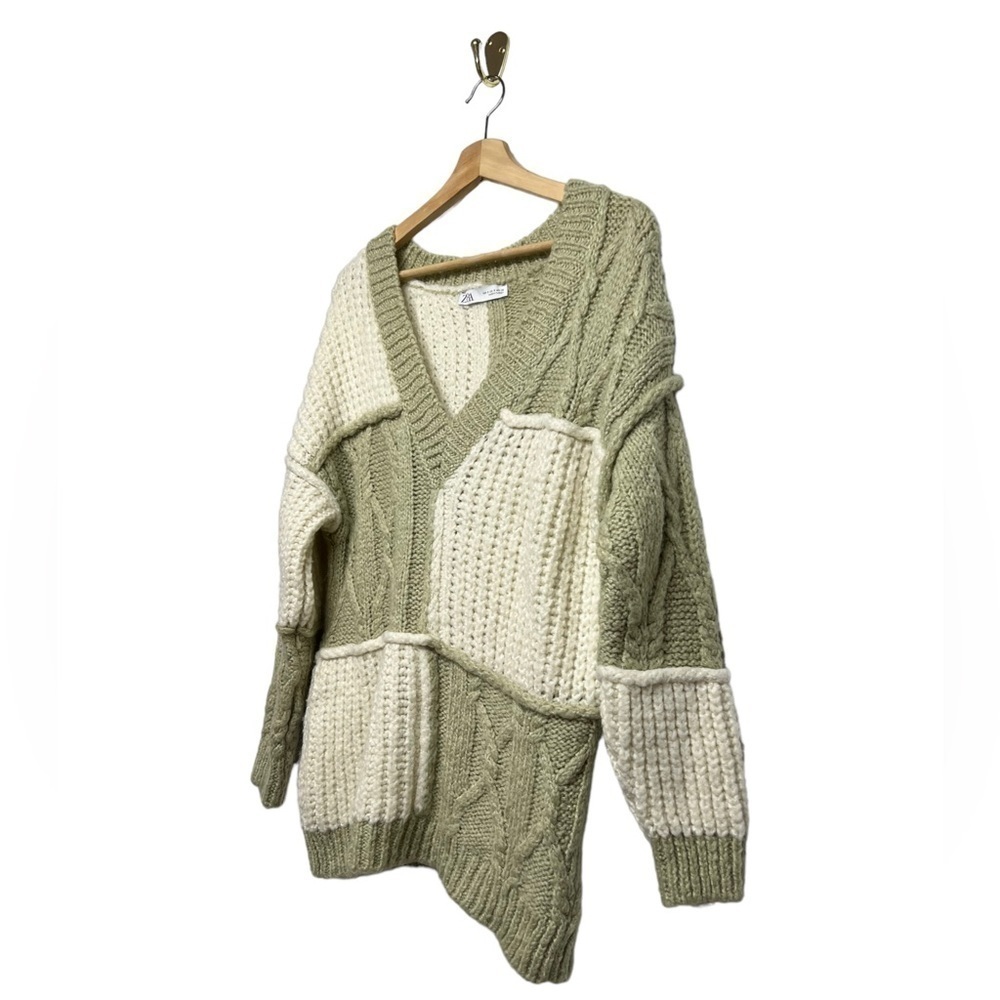 Zara Patchwork Knit Sweater S - image 7